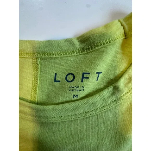 Loft Lime Green Cotton Slub Crew Neck Short Sleeve T-Shirt Med - Picture 3 of 6